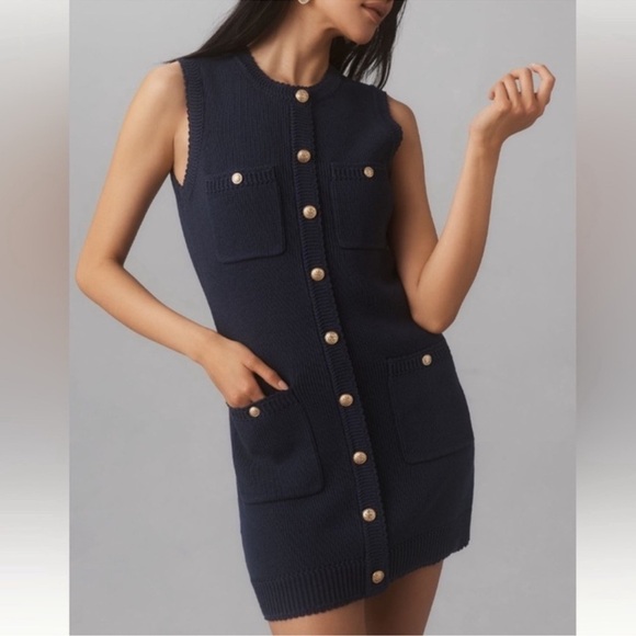 REFORMATION Catalina Navy Cotton Mini Knit Dress XS NWT - Picture 1 of 15